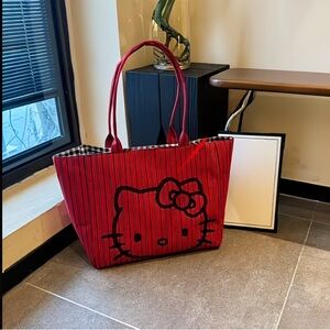 Sanrio Red and Black Hello Kitty Vertical Stripe Tote